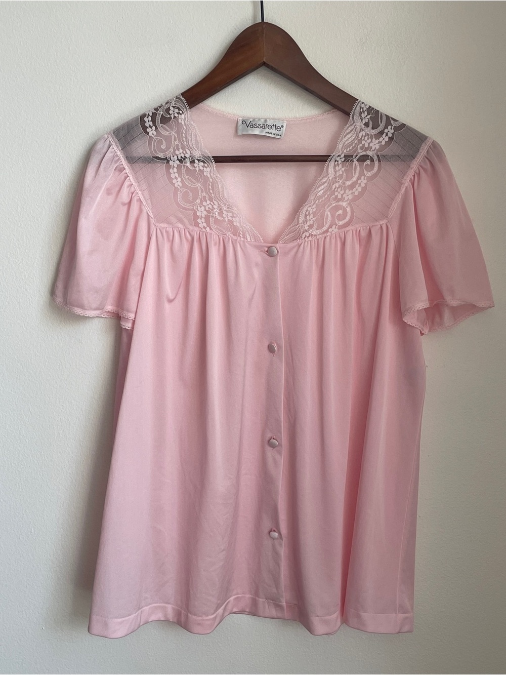 Vassarette Bed Jacket Womens Medium Pink Lace Button Up Coquette Vintage 70s
